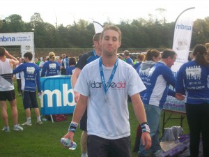 Matt Barber after completing the 2012 Chester marathon for danceaid!