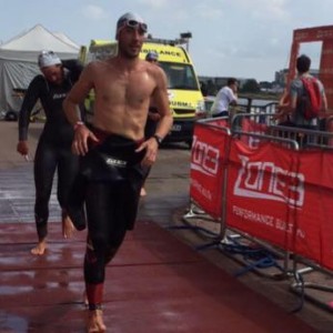 Greg completing a 1500m swim in the Thames